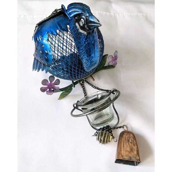 Hanging Solar Blue Bird Feeder Wild Birdfeeders Outside Outdoor Wire Bell Glass - Picture 3 of 7
